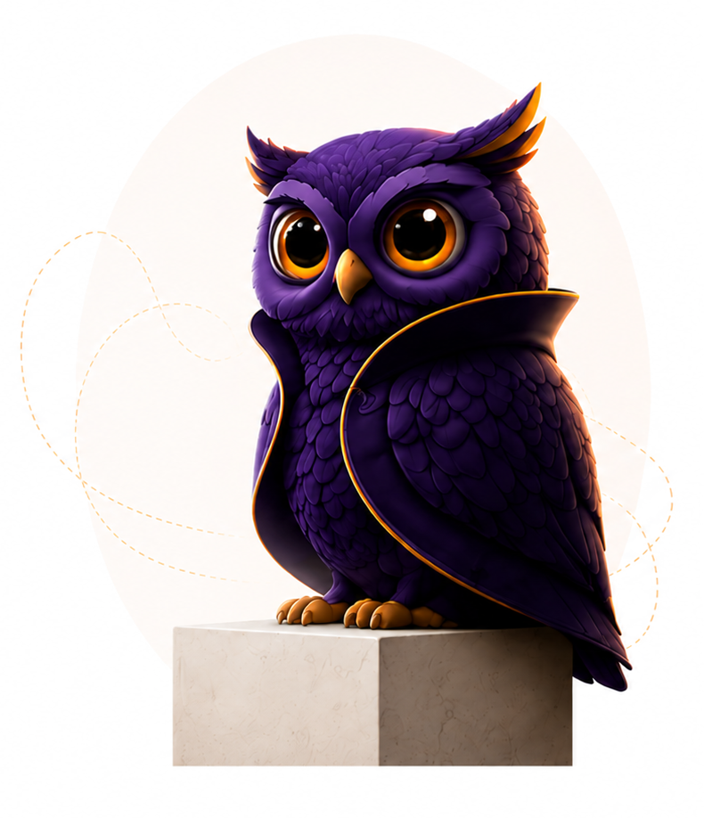 El búho de Búho Labs sobre su pedestal.